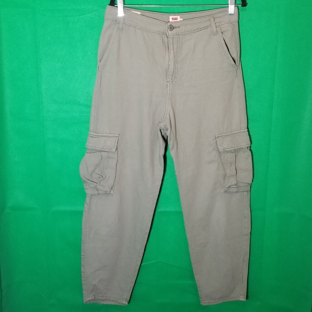 Levi's Premium Cargo Pants Women Size 29x28 Green Loose Cotton Baggy Comfy Wide